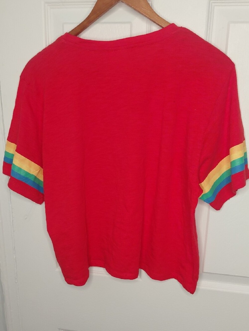 Freeze Bright Red Tee with Rainbow Sleeve Stripes - Picture 5 of 5